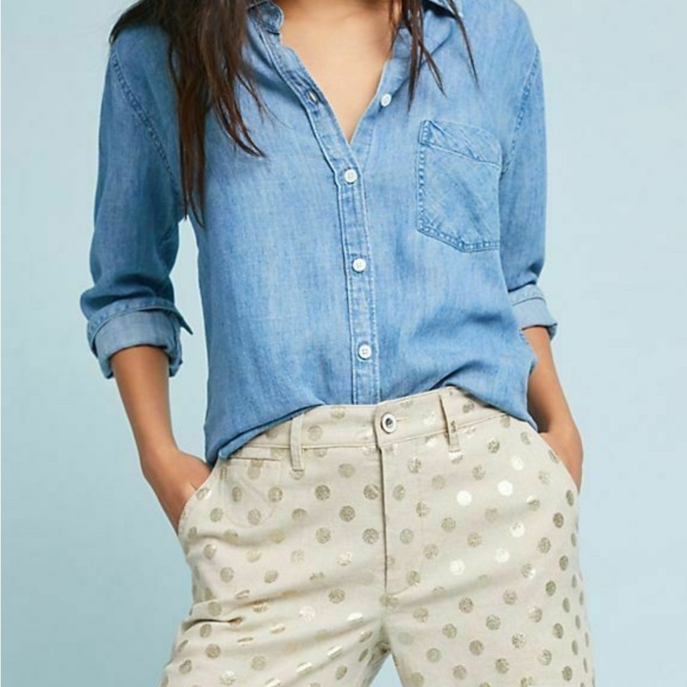 Anthropologie Gold Foil Polka Dot Bermuda Shorts Size 26 - Picture 2 of 5